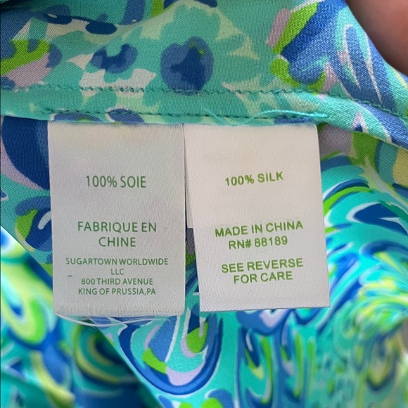 Lilly Pulitzer Women’s Blue and Green Patterned Blouse Size XL - Picture 5 of 5
